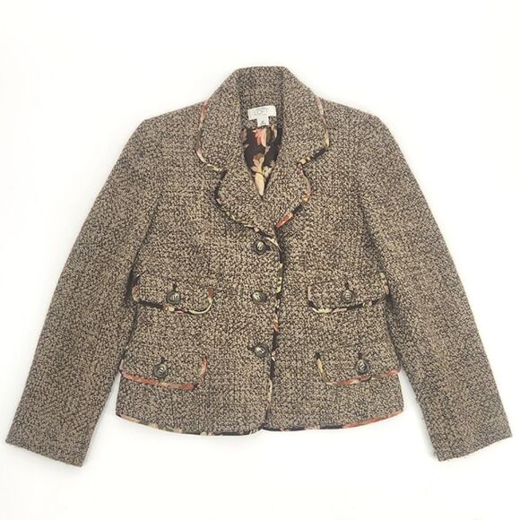 Ann Taylor Jackets & Blazers - Ann Taylor Petites Blazer Suit Jacket 6P Brown Tweed Floral Trim 4 Pockets